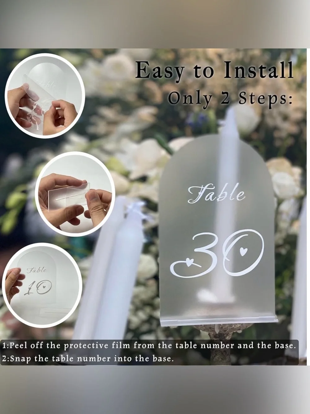 Table Numbers with Stands, 1-20 Frosted Wedding Table Numbers, White numbers